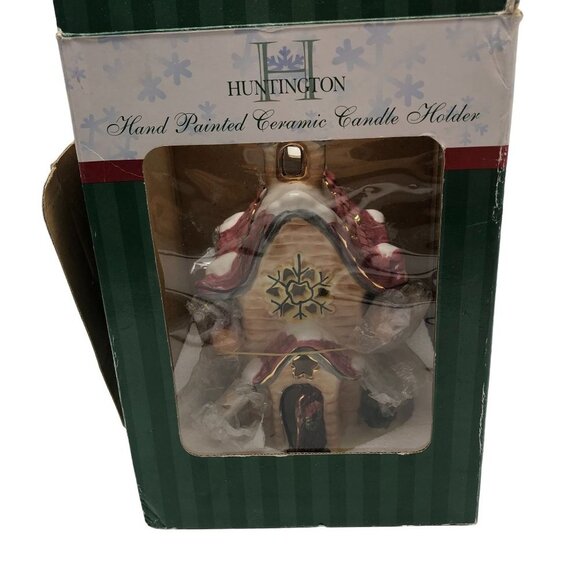 NIB Huntington Hand Painted Ceramic Candle Holder Gingerbread House Christmas - Picture 2 of 11